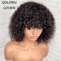 En stock perruques courtes ondulées Bob avec franges pour femmes noires perruques de cheveux humains fabriquées à la machine sans dentelle