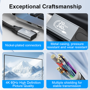 Ult-Unite Usb3.2 Vergulde 240W 5a Snel Opladen Gevlochten Pvc Usb Type-C Kabel 0.5M 1M 2M 3M L Vorm - Product Image 2