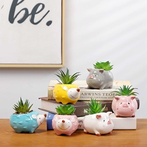 MSH Jardinière en <span class=keywords><strong>céramique</strong></span> mignonne en forme d'ormeau et de cochon, pot à succulentes de bureau, décoration de <span class=keywords><strong>jardin</strong></span> - Product Image 1