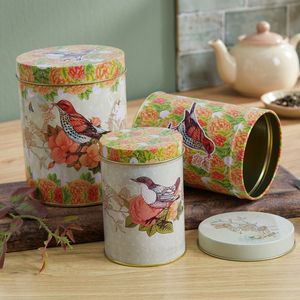 Classic Round Stainless steel Food Containers With Lid Floral Bird Design <b>Storage</b> <b>Boxes</b> For <b>Kitchen</b> Use - Product Image 2