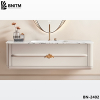 BNITM kustom Modern mewah melengkung Dinding kabinet kamar mandi Vanity dengan wastafel Led pintar cermin
