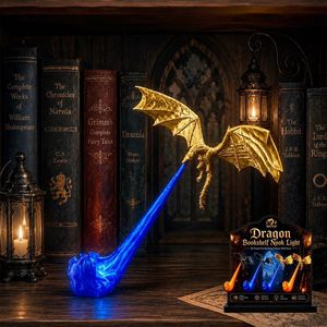 RHUTQP Dragon Bookshelf Nook <b>Light</b> 3D Printed <b>LED</b> Fire Breathing Fantasy Shelf Decor Flying Design Blue or Red Flame Large - Product Image 1