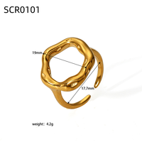 Bijoux en PVD plaqué or 18 carats minimalistes anneaux ouverts en acier inoxydable cercle creux martelé en gros