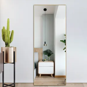 Grands miroirs muraux antidéflagrants chambre à coucher pleine longueur support de sol encadré en aluminium miroir doré