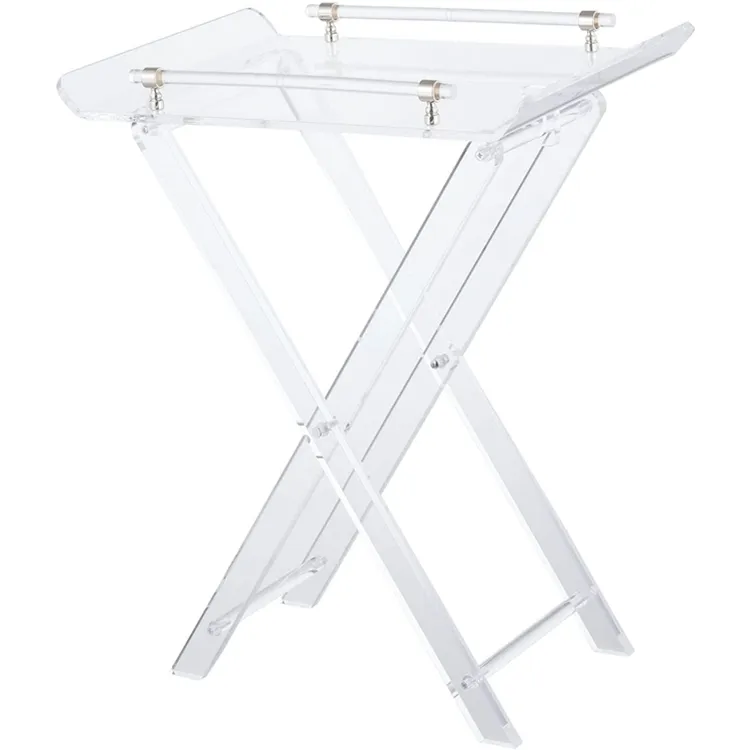 Furniture Acrylic Folding Tray Tables Clear Small Side Tables with Handle for Coffee Modern Foldable Table with X Leg for Decor