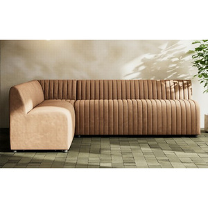 Muebles de Salón con Diseño de Canales Verticales, Marcos de Madera, Sofá Modular en Forma de L, Moderno, de Cuero Genuino, para Comedor - Product Image 1