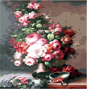 CHENISTORY 992179 Alta Qualidade Diy Pintura por Números Flores Wall Art Imagem Home Contraste Red Oil Linho Lona Tinta a óleo