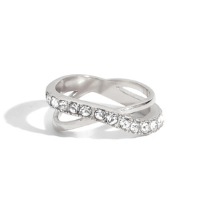 Bague en acier inoxydable avec diamants blancs, design croix, bijoux de fiançailles pour femmes - Product Image 5