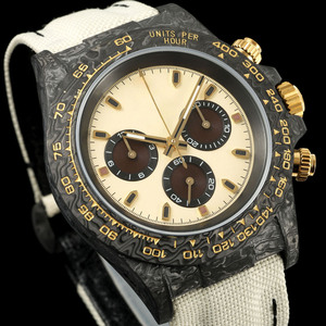Montre-bracelet chronographe en carbone forgé Resolute 4130, cadran rond crème, montre TW pour homme, montre Morning Rally - Product Image 2