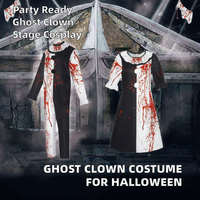 Costume de Clown d'Horreur d'Halloween pour Couple, Combinaison Noire et Blanche avec Éclaboussures de Sang, Tenue de Cosplay avec Logo Personnalisé pour Fête