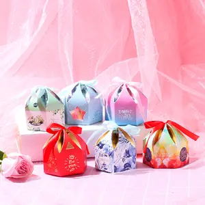 Luxury small pink cute packaging paper carton custom printed party favor door gift wedding candy box for guests