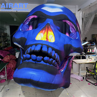 Crâne Gonflable Suspendu Personnalisé Bleu Violet Dégradé, Grand Crâne Fantôme Gonflable pour Décoration de Plafond de Scène de Concert