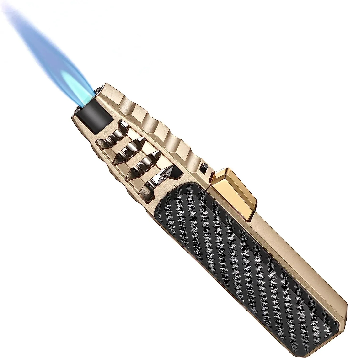 Butane Torch Lighter Gold Lacquer Zinc Alloy body with Black carbon fiber jobon jet lighter windproof