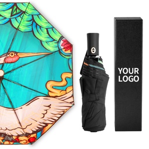 Wholesale Promotion Double Fabric Iron <b>Frame</b> Manual Button Control UV Protection Crane Pattern Compact Custom logo Sun Umbrella - Product Image 3