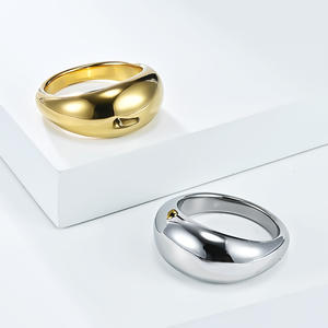 Curved Polished Titanium Steel <b>Ring</b> Water Drop Design Unisex Fashion Jewelry Gift <b>Plain</b> Band Geometric Shape K-R1036 - Product Image 1