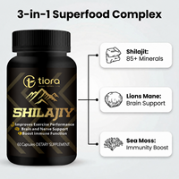 Capsule de Shilajit Pur de l'Himalaya avec Extrait de Crinière de Lion et de Mousse de Mer – Marque Privée – Complément Quotidien pour la Vitalité