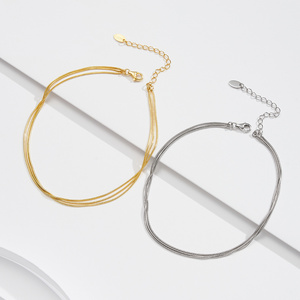 RINNTIN SA76 תכשיטים יפים 925 כסף סטרלינג מינימליסטי רגיל שרשרת שלוש שכבות שרשרת עצם נחש צמיד מצופה זהב לנשים - Product Image 5