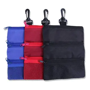 Customized Golf Club Tees Accessory bag 3 zippers with Clip Multi pocket Tote Hand bag Valuables Pouch