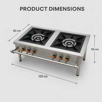 Cuisinière à gaz professionnelle 2 brûleurs, plaque de cuisson wok en acier inoxydable, allumage manuel, pour cuisine chinoise
