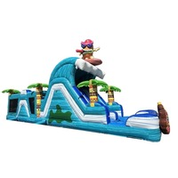 Parcours d'obstacles gonflable Tiki de 45 pieds, château gonflable avec toboggan aquatique pour enfants, parc aquatique