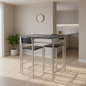 Set da Pranzo Hanley 3 Pezzi: Tavolo Alto con 2 Sgabelli con Schienale Alto, Design Moderno Minimalista in Metallo - Product Image 2