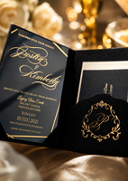 Personnalisez votre carte de mariage haut de gamme en papier folio, style européen, en velours doré, avec impression UV gaufrée effet miroir