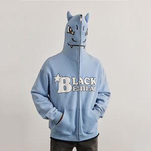 Sweat à capuche pour homme surdimensionné en polyester/coton brodé, imprimé intégral, fermeture éclair intégrale, poids lourd, fabrication automne - Product Image 5