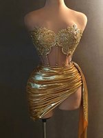 Jupes corset élégantes sans bretelles à paillettes 2 pièces ensemble dos nu formel Club fête Mini robe Sexy femmes scène danseuse Costumes
