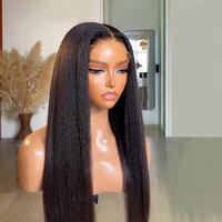 Perruque Yaki Lisse en Cheveux Humains, Lace Frontale 13x6, Densité 180%, Grade 12A, Noir Naturel, Vente en Gros Direct Usine pour Femmes Noires