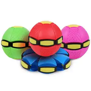 Hot selling flexible ufo magic deformation flying saucer throw flat disc outdoor dog toy ball with 3 or 6 led lights