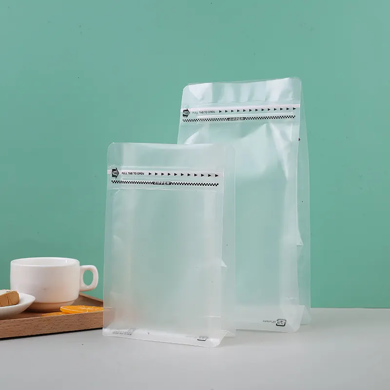 Sac à café transparent à fond plat 16 oz, fermeture à glissière réutilisable, nouveau design