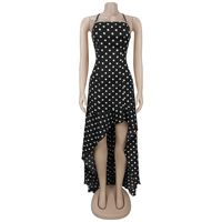 Robe longue de soirée et de plage asymétrique à imprimé pois, bretelles fines, dos croisé, volants et fente haute, tendance été 2027 pour femme
