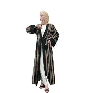 Striped pattern belted muslim women long open 2022 new style Glory abaya