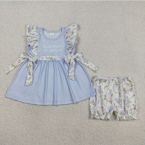 Conjunto de ropa para bebés hermanos: Túnica con volantes y pantalones cortos para niñas pequeñas, ¡Gracias a Dios! - Product Image 6