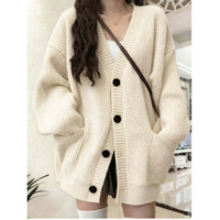 Cardigan en tricot ample à col en V pour femme, couleur unie décontractée mi-longue, collection printemps-automne, vêtements féminins transfrontaliers en gros
