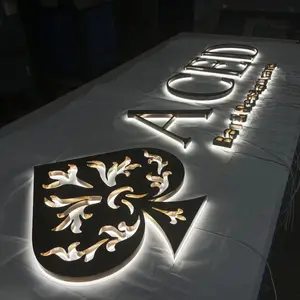 Exterieur Zakelijk Bord Indoor Metalen Roségouden Staafbord Aangepast Logo Restaurant Achtergrondverlichting Letterteken Lettre Lumineuse Led