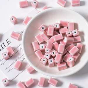 Perles en céramique à glaçure florale effet four, forme colonne quadrilatère, pièces décoratives pour l'accentuation de la décoration intérieure - Product Image 3