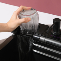 Évier cascade multifonctionnel intelligent avec sept touches piano, en acier inoxydable PVD noir nid d'abeille, évier de travail fait main