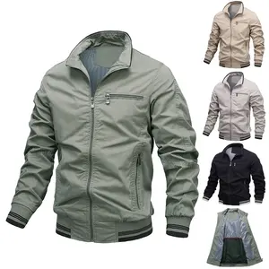 Chaqueta a prueba de viento para hombre, Logo personalizado, nueva moda, 100% algodón, informal, manga larga, cuello levantado, para exteriores, Otoño, envío directo