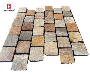 أردواز بني طبيعي مرصع بالحصى بأشعة الشمس شبكة ذهبية رصف مرصع بالحصى للممرات والممرات - Product Image 1