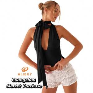 อี้หวู่เสื้อคล้องคอแบบไขว้ขอบใหม่เสื้อกล้ามคอสายเดี่ยวคอวีลึกสีพื้นเซ็กซี่ไม่มีแขนเสื้อตัวแทนเปลือยหลัง - Product Image 1