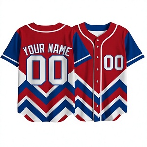 Maillot de baseball personnalisé rouge et bleu, boutonné, uniforme d'équipe sublimé, respirant, anti-humidité, chemise de sport OEM ODM - Product Image 1