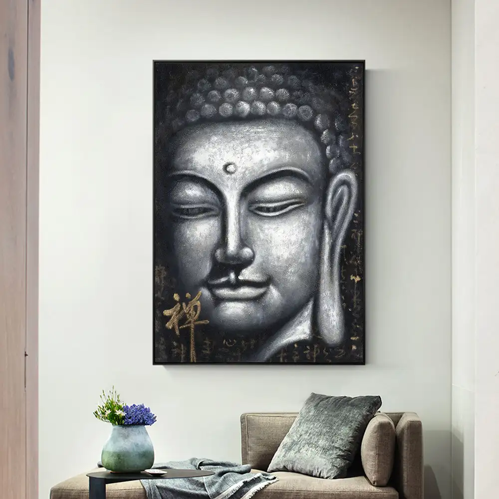 Vintage Silver Buddha Oil Paintings Print on Canvas Art Prints Chinese Style Buddhism Canvas Art Prints Wall Pictures Home Decor