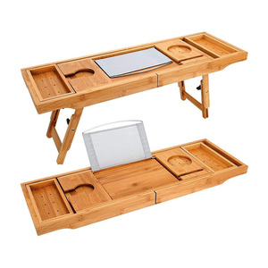 Luxury Non-Slip Bamboo Bathroom Accessories Bathtub Caddy Bath Tray with Reading Rack