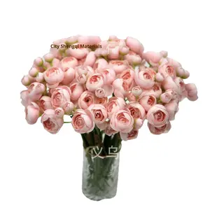 Bouquet de mini lotus artificiel fait main à branches courtes, 6 têtes de camélia, prune, <span class=keywords><strong>rose</strong></span>, décoration florale à main pour mariée - Product Image 5