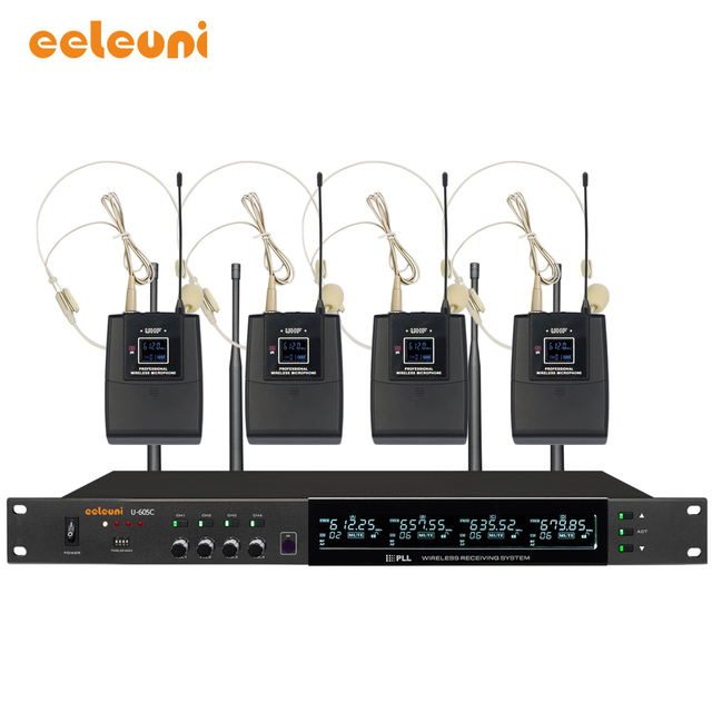 U-605C Four-Channel Professional Wireless Microphone With Headset Mic Bodypack for Meeting/Classroom Cascadeable