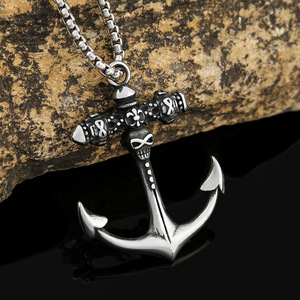 Yunnique – collier avec pendentif ancre en acier inoxydable pour hommes, avec motif de crâne, chaîne de 60cm, bijoux cadeau - Product Image 2