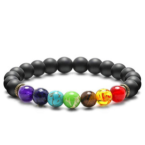Colorful <b>Beaded</b> <b>Bracelet</b> Natural Stone Beads Yoga Valconic Healing Energy Lava Stone 7 Chakra Diffuser <b>Bracelet</b> - Product Image 4