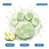 Bombe de bain effervescente personnalisée en forme de patte de chat à l'apple verte naturelle, parfum sucré, coffret cadeau spa pour tous types de peau, OEM ODM 30g