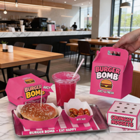 ETpack Boîte d'emballage en papier personnalisé rose pour hamburger poulet frit repas Boîte jetable pour café restaurant frites vente en gros